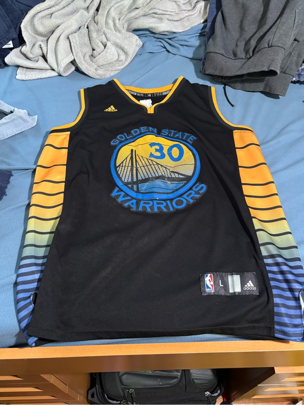 adidas Black Golden State Warriors #30 Gradient Stripe Jersey